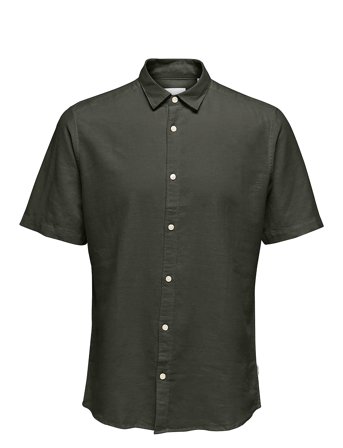 ONLY & SONS Onscaiden Life Ss Solid Linen Shirt Noos - Khaki green - XS