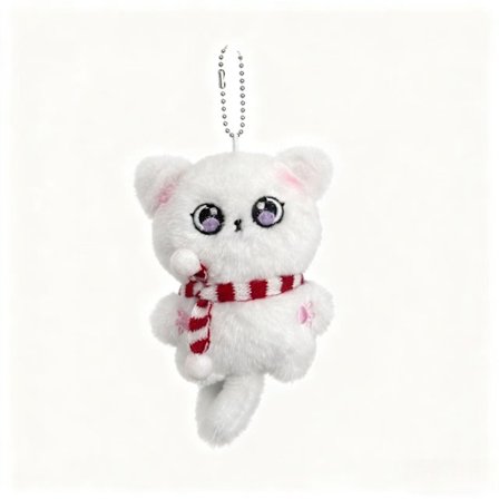 Søte katte-nøkkelringer, veskeanheng, Brun Kattunge (Rødt og Hvitt Skjerf)
