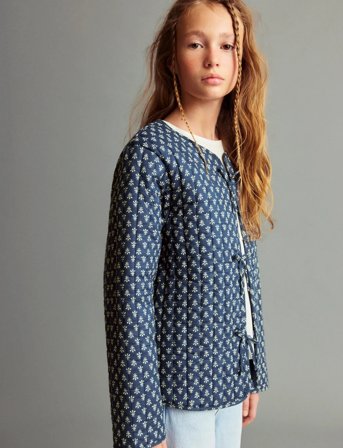 Mango Printed Cotton Jacket - Navy - 13-14