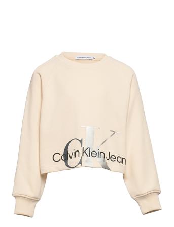 Mixed Monogram Cutoff Sweatshirt Sweatshirt Trøje Beige Calvin Klein