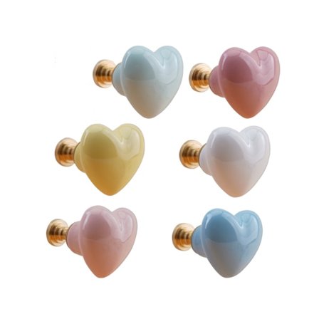 6 stycken Mässing Keramik Hjärta Handtag Garderobsskåp TV-skåp Möbelhandtag Skåpshandtag Enkelt Hål