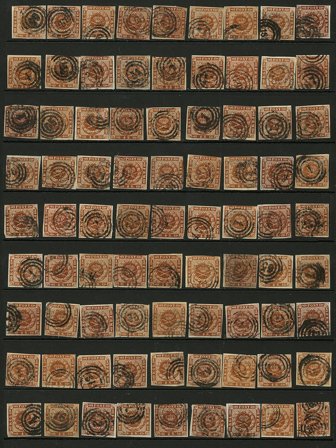 Danmark 1858 - Samling af 4sk. på 1 indstikskort - Stemplet