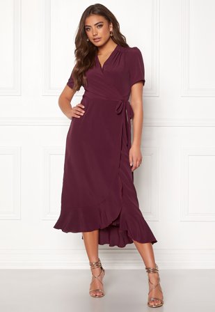 John Zack Short Sleeve Wrap Dress Wine Klær