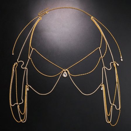 Bröllopsmultilager-Kedja med fransar och strass, axelkedja, guld