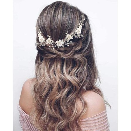 Brud Hår Vine Blomster Hår Tilbehør Hodebånd Krystall Brud Hodeplagg for Kvinner og Jenter(Sølv)