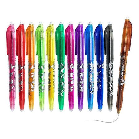 12 st Värmeraderbara pennor kompatibla med tyg, 0,5 mm fin spets rullbollspenna