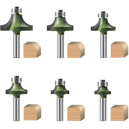 Træfræsersæt, Profilfræsersæt, 6-delt sæt 8 mm runde monteringsfræsere med hjul