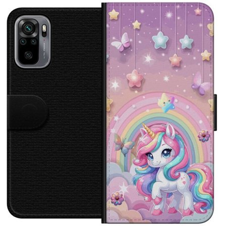 Kompatibel Tegnebogsetui til Xiaomi Redmi Note 10S Magisk enhjørning med regnbue manke, stjerner og sommerfugle mod en pastelfarvet himmel med skyer