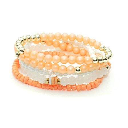 5 st Armband / Pärlarmband i Olika Färger - Aprikos, Vit & Guld