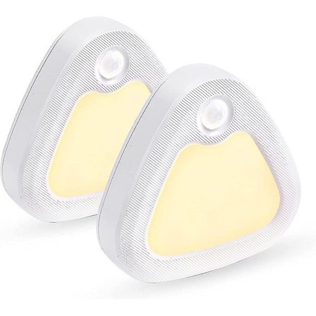LED-nattelys med bevægelsessensor og lyssensor, trekantet skabbelysning til børneværelse, soveværelse, gang, toilet (pakke med 2)