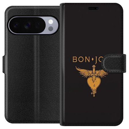 Kompatibelt Plånboksfodral till Google Google Pixel 10 Pro Ikonisk musikillustration med bevingat hjärta och dolk i guldtoner på mörk bakgrund, kr