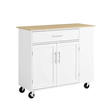 SoBuy Køkkenø med hjul - Pladsbesparende med skuffe, justerbar hylde og bordplade - Hvid