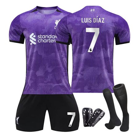 Liverpool 23/24 Andet udebanesæt til børn med sokker og beskyttere