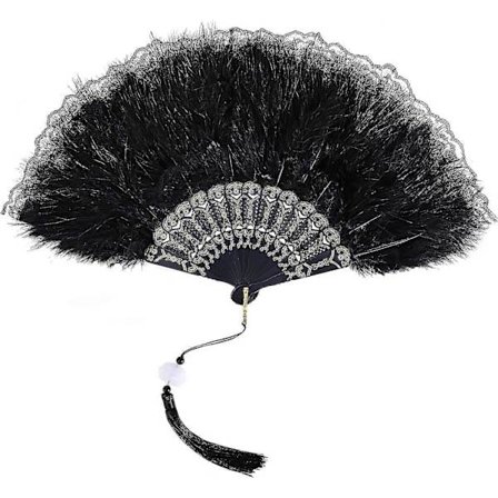 Dam 20-tals Fjäderfläkt, Svart Fläkt 1920-tals Maskeradaccessoarer, Portabel Fläkt för Vintage Temafest Födelsedag Nyår Cocktail Bröllop 20-tal