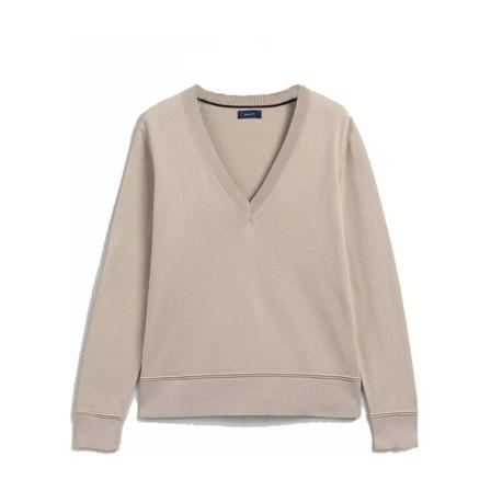Gant, Pull COL V Feger Beige, Dames, Maat:S,Katoen