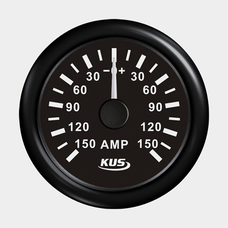 Ampeerimittari KUS, huurtumaton, Ø52 mm, 12 V / 24 V, shuntti, musta + 150A shuntti