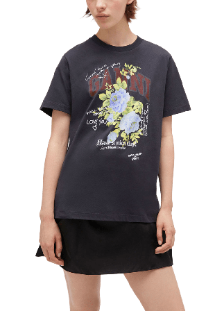 GANNI Basic Cotton Jersey Rose T-shirt T-shirts Dam Svart XL