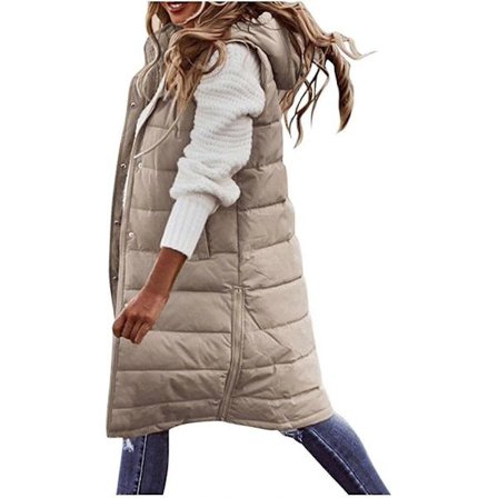 Naisten untuvaliivi talvi pitkä lämmin takki hupulla tikattu takki