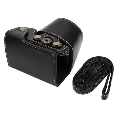 PU-läderfodral skyddande fodral för Sony A6300 spegellös kamera med axelrem (svart)