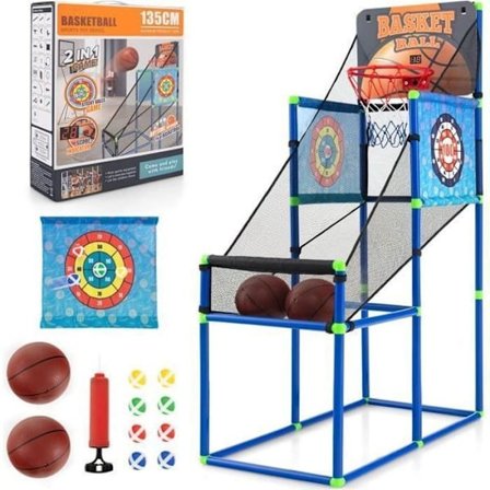 COSTWAY Børne Basketball Arcade 2 i 1 Klistreboldspil, Elektronisk Tæller med Lyd, 2 Bolde 3 År+