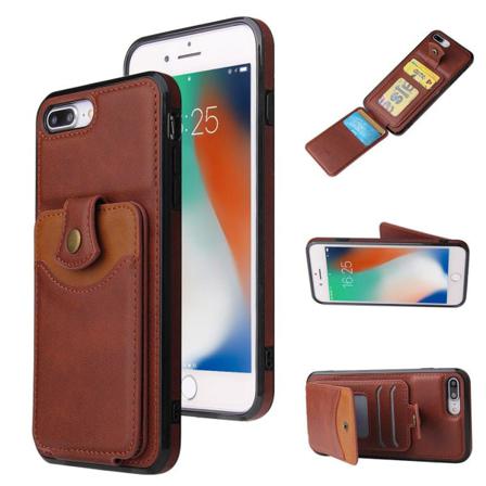 Iphone 8 Plus - Genomtänkt Skal Med Korthållare Mörkbrun