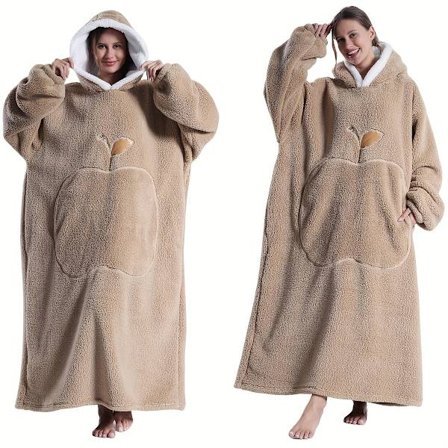 Varm Tyk Vindtæt Hætteklædt Morgenkåbe | Par Flannel Tæppe med Apple Lomme, Velegnet til Indendørs og Udendørs Brug