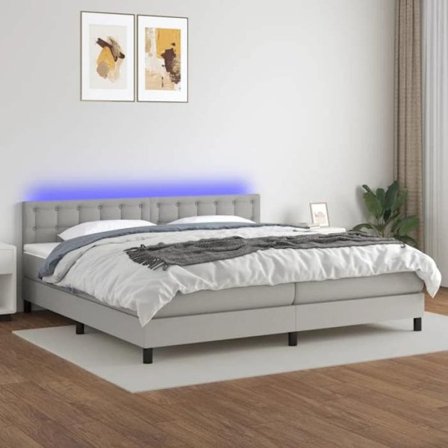Maison Exclusive - Sängram med lameller madrass LED Ljusgrå 200x200 cm Tyg