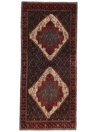 Hand Knotted Persian Senneh Rug 140X321 Black/Dark Red