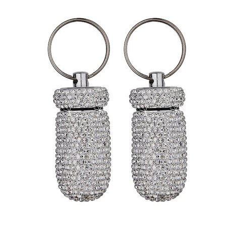 2 st medicin piller fodral låda utomhus vattentät strass nyckelring behållare(vit)