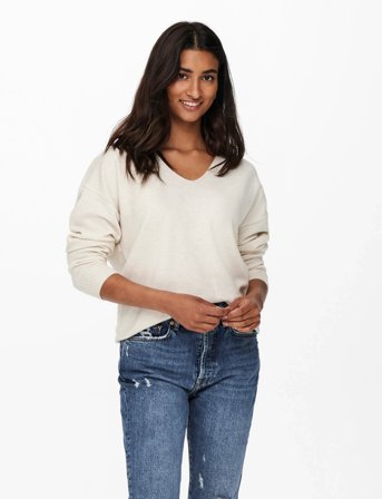 ONLY Onlrica L/S V-Neck Pullo Knt Noos - Cream - L