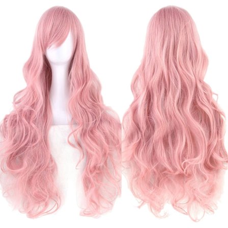 Lang krøllet Anime karakter cosplay paryk 80cm (pink)