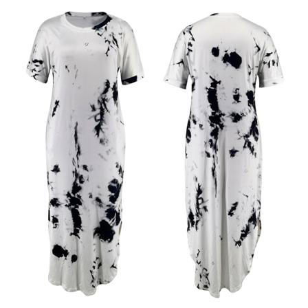 Elegant Boho Tie Dye Print T-shirt Klänning Casual O-neck Kort Sl