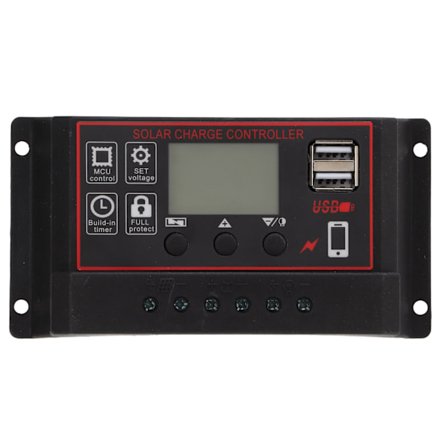 Solcellelader Solpanel Batteri Intelligent Regulator med Dobbel USB-port 12V/24V PWM Auto Paremeter Justerbar LCD-skjerm 100A