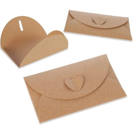 100 stk. Kuverter 6 x 10 cm Mini Kraft Kuverter med Hjertelås til Lykønskningskort Jul Valentinsdag Gavekort