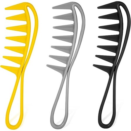 3 stk. bredtandet kam (sort, sølv, gul), stor tandet kam bredtandet krøllet hår kam haj tandet barber krøllet hår våd bølge tyk
