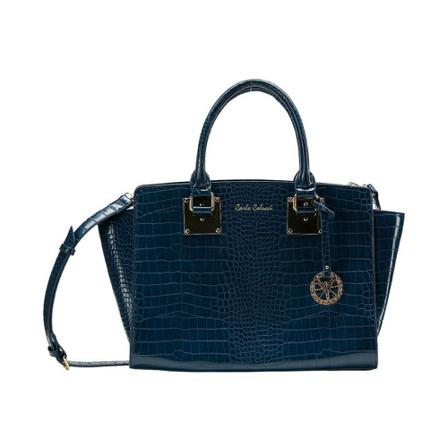 Carlo Colucci Elegante Kurzgrifftasche in Krokooptik Cesati Blå, Dame Håndtasker, Størrelse: ONE Size