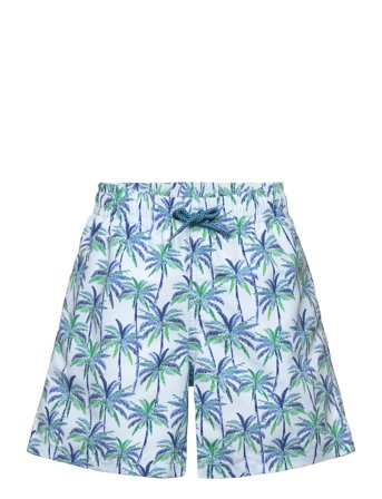 Palm Trees Print Swimsuit Trunks Blue Mango