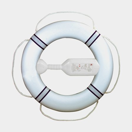 Livboj Fristad Plast FP380, Ø61/38 cm, vit med marinblå reflexband, 2.1 kg + 20 meter kastlina