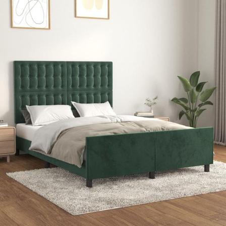 Vidaxl Sängram Med Huvudgavel Mörkgrön 140x190 Cm Sammet Grön