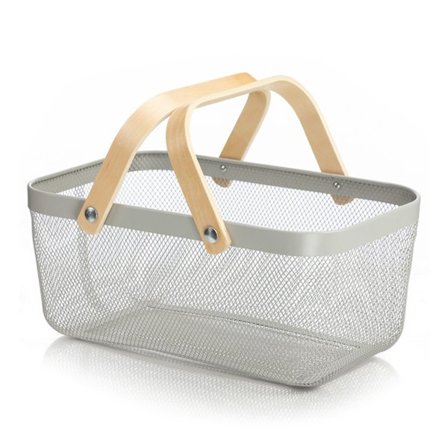 Metall rektangulär varukorg liten korg grönsaker och frukt trähandtag