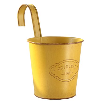 1 stk. gul hængende blomsterpotte i jern, vintage stil, til planter