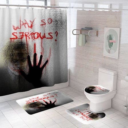 4st Halloween Duschdraperi Set Med halkfria mattor, Cover och Badmatta, Monster Blood Shadow Duschdraperi med 12 krokar, Skräckdusch