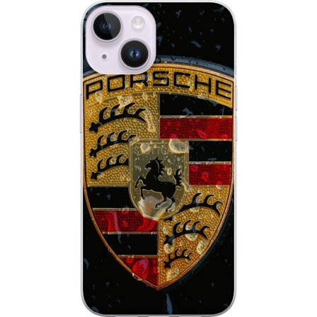 Kompatibel Mobilcover til Apple Apple iPhone 15 Porsche logo plakat luksusbil mærke våben sportsvogn emblem Stuttgart klassisk retro design bil kuns