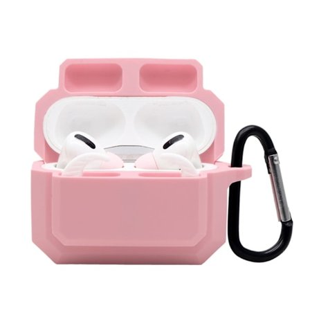 3-i-1 AirPods Pro silikonfodral med öronpropp + karbinhake - Rosa