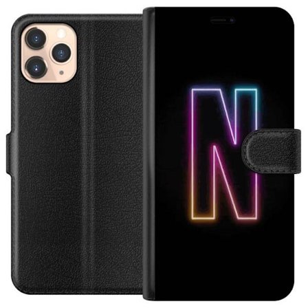 Kompatibel Tegnebogsetui til Apple Apple iPhone 11 Pro Minimalistisk neonbogstav N i farveskiftende lys mod sort baggrund