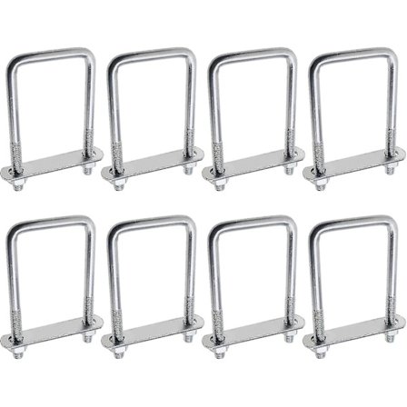 8 st Multifunktionella Kvadratiska U-bultar med Platta och Mutterhållare Trailer Takbultar 20x60x120mm M10 Gänga Silver
