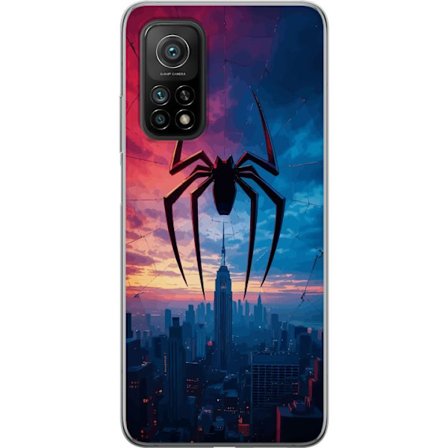 Yhteensopiva Puhelinkuori Xiaomi Xiaomi Mi 10T Pro 5G Tyylikäs hämähäkki kaupungin horisontin yläpuolella dramaattisessa auringonlaskussa, graafi