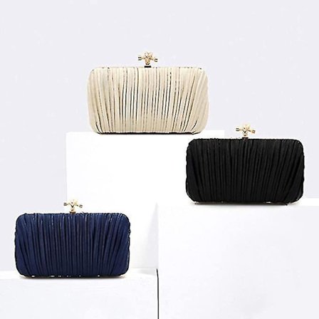 Plissert Kveldsveske Clutch Håndveske Kjede-stropp Bryllup Fest