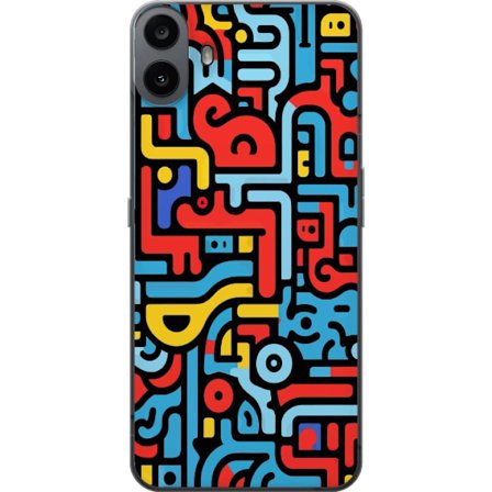Kompatibelt Mobildeksel til Nothing CMF Phone 1 Grafiskt abstrakt mønster med kraftige linjer i rødt, gult, lyseblått og svart