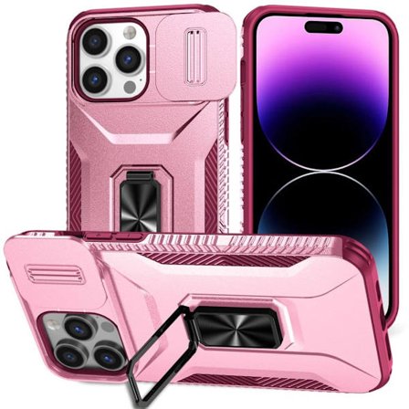 iPhone 14 Pro Max Case Kickstand & Slide Camera Protector - Pink